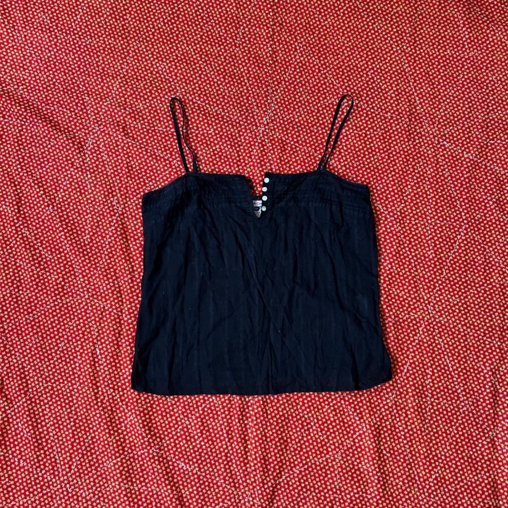Vintage 2000s does antique Black Cotton Camisole Tank Top Button Front Medium